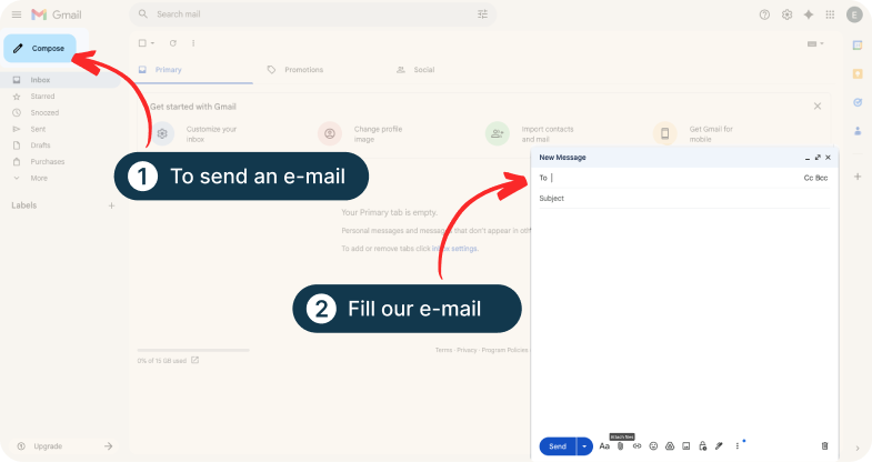Email interface showing where to compose